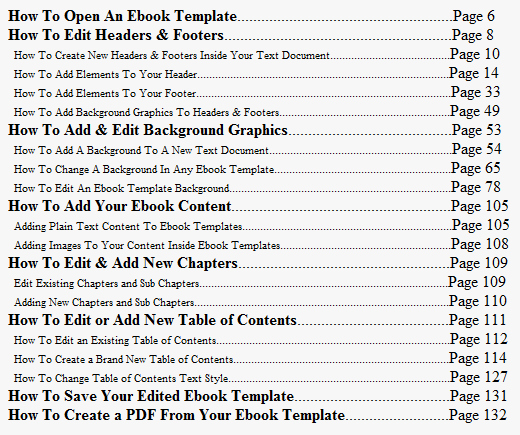 table of contents template. table of contents